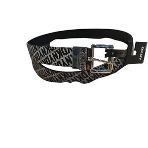 DKNY Woman Signuture Black White Silver Tone Buckle Reversible Classic Belt